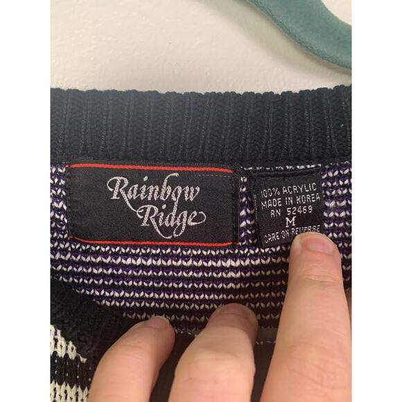 Vintage 80s Purple Black and White Abstract Sweater, Size M - Picture 4 of 4